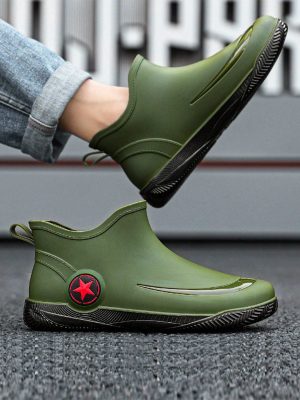 Men’s Fashionable Simple Waterproof Non-Slip Slip On Rain Boots, Mid High Top Protective Water Shoes-[A Must-Have For Fishing Enthusiasts!]