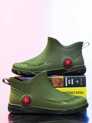 Men’s Fashionable Simple Waterproof Non-Slip Slip On Rain Boots, Mid High Top Protective Water Shoes-[A Must-Have For Fishing Enthusiasts!]