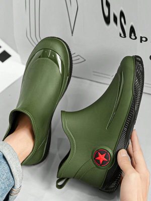 Men’s Fashionable Simple Waterproof Non-Slip Slip On Rain Boots, Mid High Top Protective Water Shoes-[A Must-Have For Fishing Enthusiasts!]