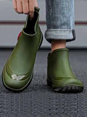 Men’s Fashionable Simple Waterproof Non-Slip Slip On Rain Boots, Mid High Top Protective Water Shoes-[A Must-Have For Fishing Enthusiasts!]