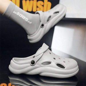 Men’s Hollow Out Thick Bottom Beach Shoes, Outdoor, Anti-Slip, Wear-Resistance, Height Increasing, Soft Sandals