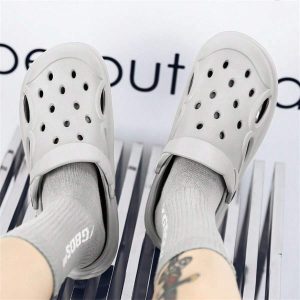 Men’s Hollow Out Thick Bottom Beach Shoes, Outdoor, Anti-Slip, Wear-Resistance, Height Increasing, Soft Sandals