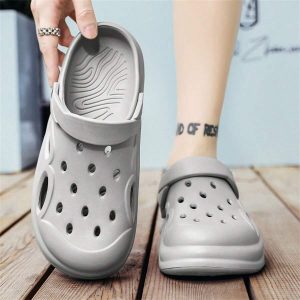 Men’s Hollow Out Thick Bottom Beach Shoes, Outdoor, Anti-Slip, Wear-Resistance, Height Increasing, Soft Sandals